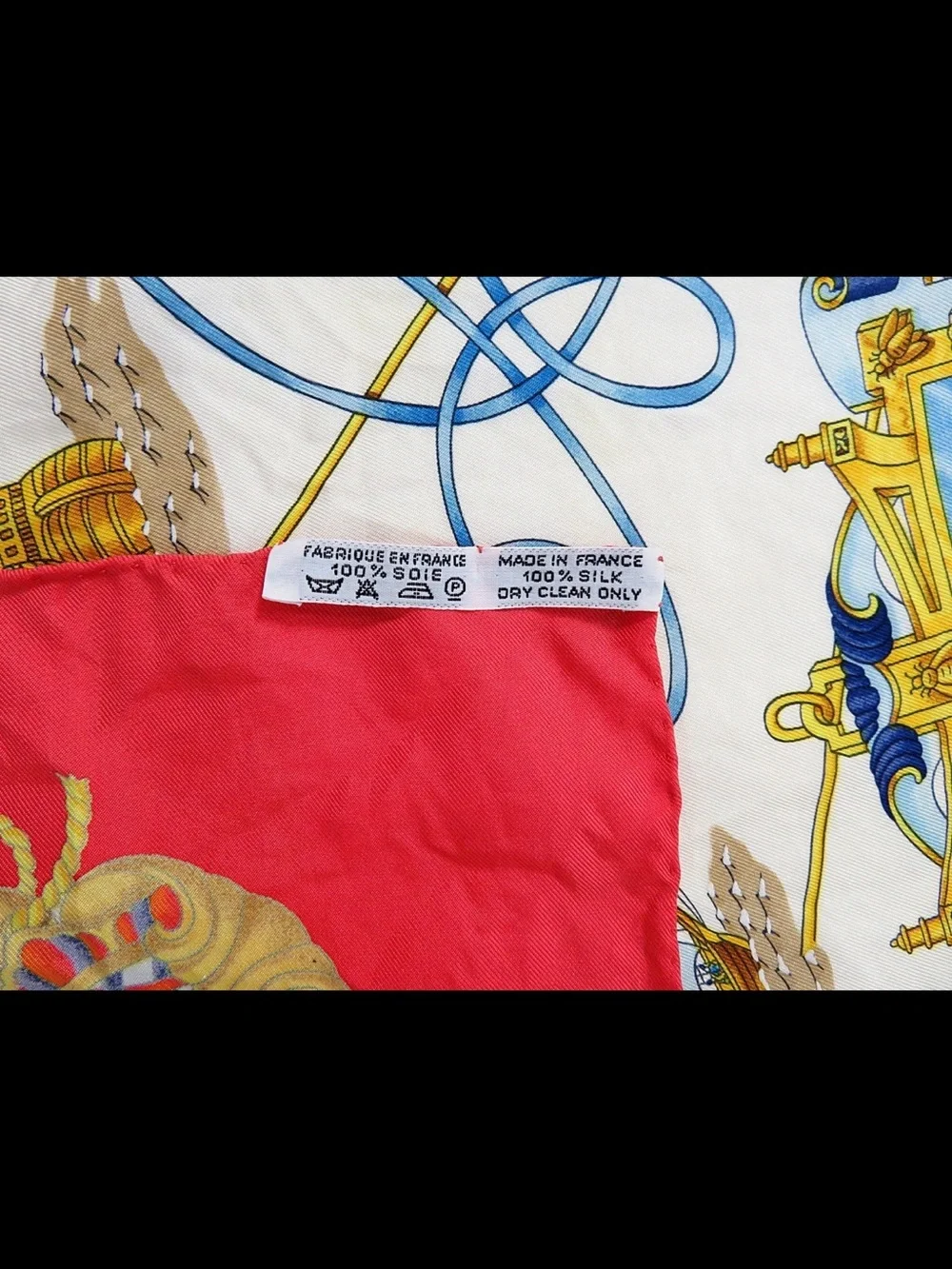 Hermes Silk Scarf Red, Cream, Gold, Blue